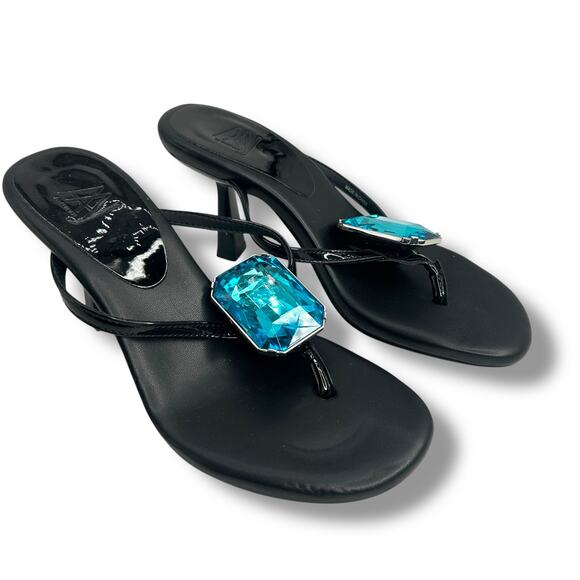 AAJ by Aminah Black Heels Size 5 Janet Gem Mule Dress Sandals High Heels EUC - Picture 1 of 10